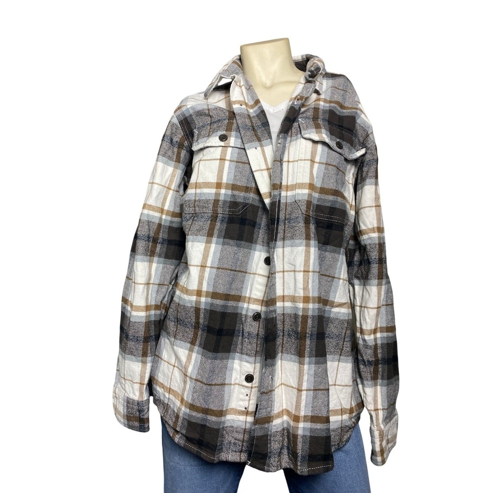 Red Head Brand Co‎ Flannel Shirt Jacket XL Plaid Brown Gray Button Up Mens